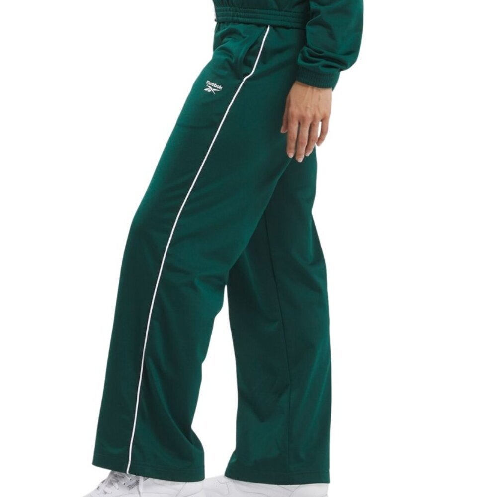 Reebok Women's Dark Green Track Pants with White Piping